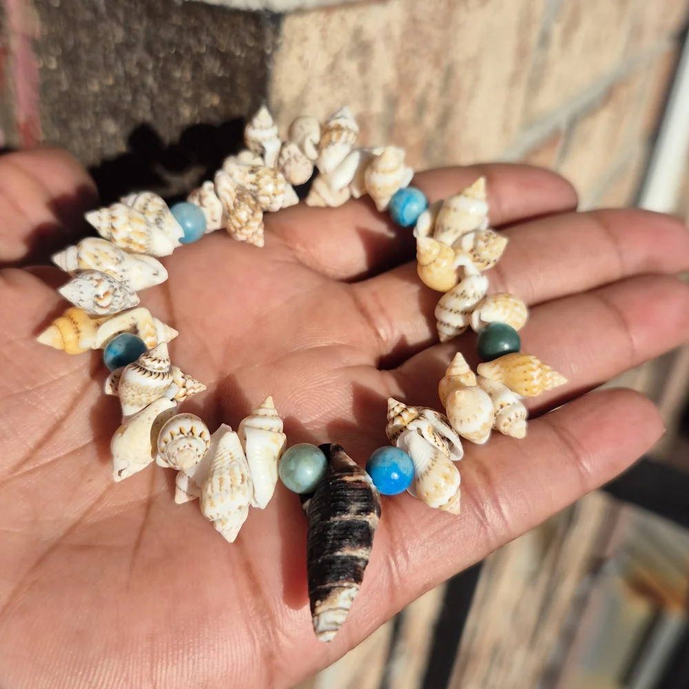 Handmade Blue Apatite And Saltwater Virgina Beach Seashell Ankle Braclet! - Picture 3 of 6